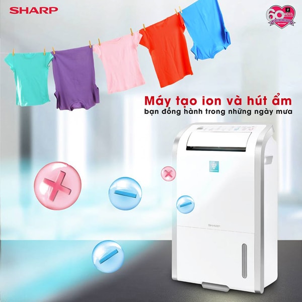 Máy lọc không khí và hút ẩm Sharp DW-D20A-W tạo ra 7000 ion/cm3