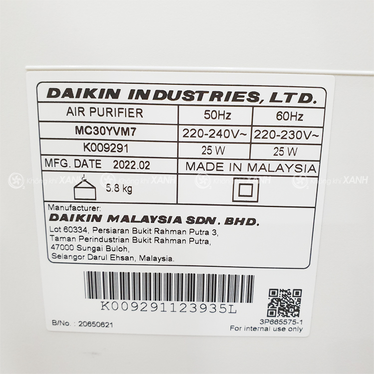 Tem dán máy lọc không khí Daikin MC30YVM7