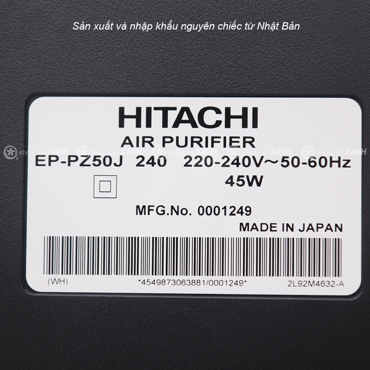 Máy lọc không khí Hitachi EP-PZ50J được sản xuất tại Nhật Bản
