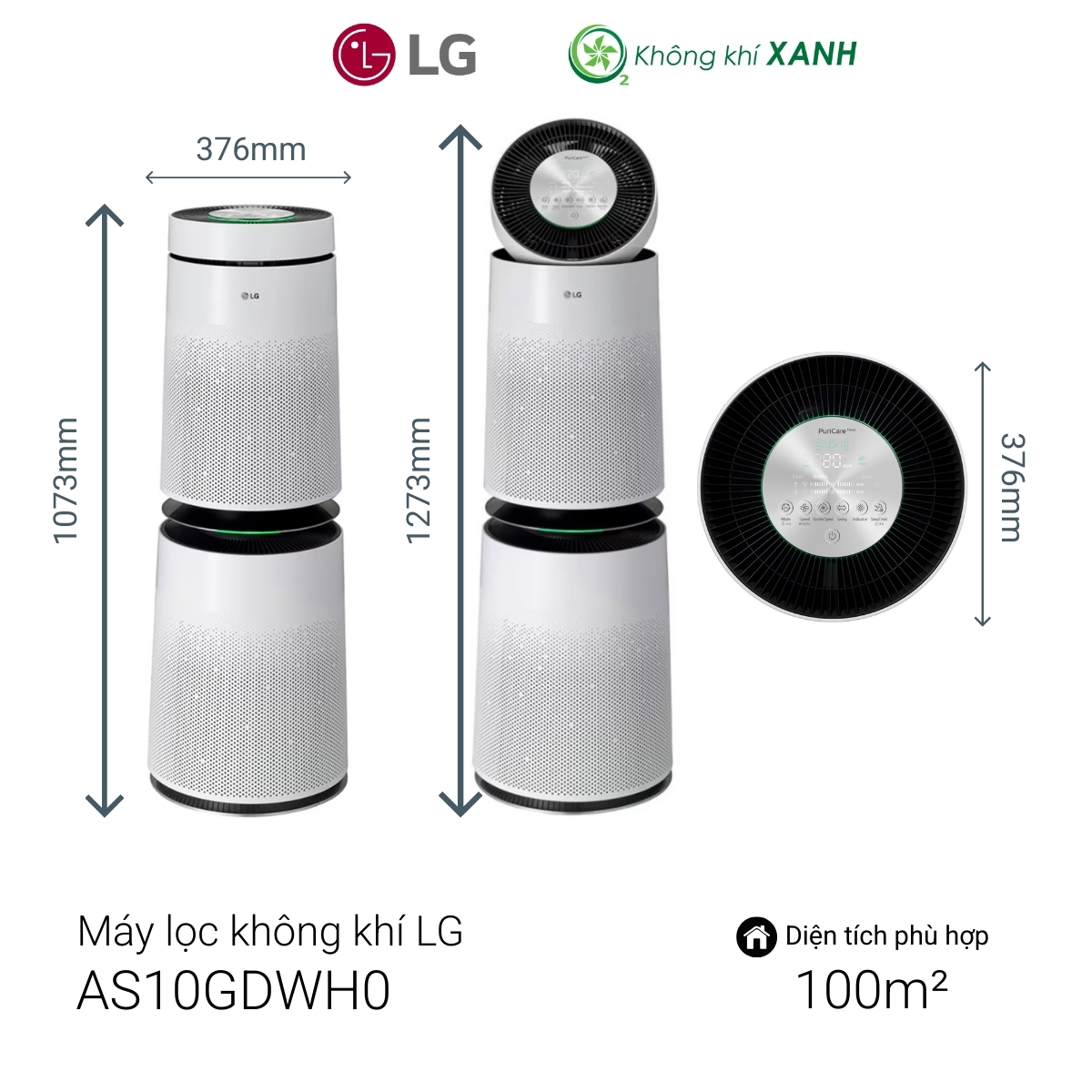Máy lọc không khí LG PuriCare AS10GDWH0 Safeplus 2 tầng trắng