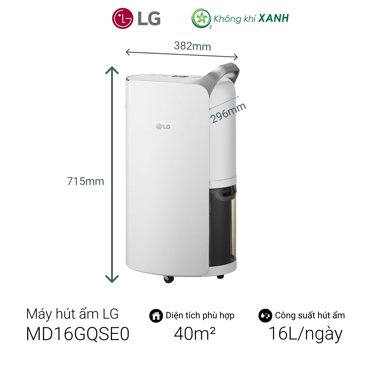 Máy hút ẩm LG Dual Inverter MD16GQSE0 16L