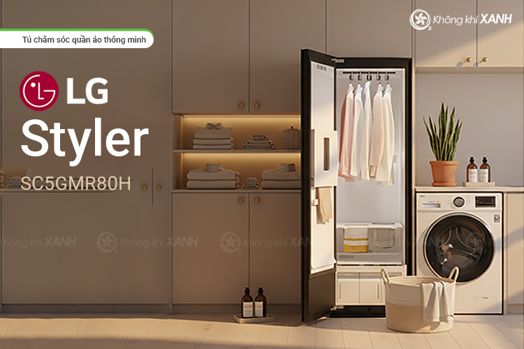 LG Styler SC5GMR80H Tủ chăm sóc quần áo thông minh 5 móc Màu gương kính đen Không Khí XANH ảnh 4