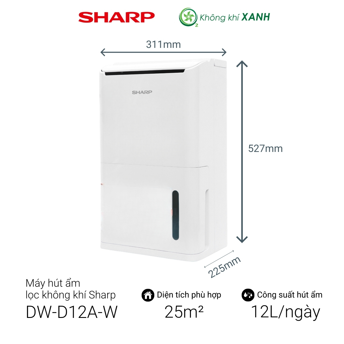 Máy lọc không khí hút ẩm Sharp DW-D12A-W
