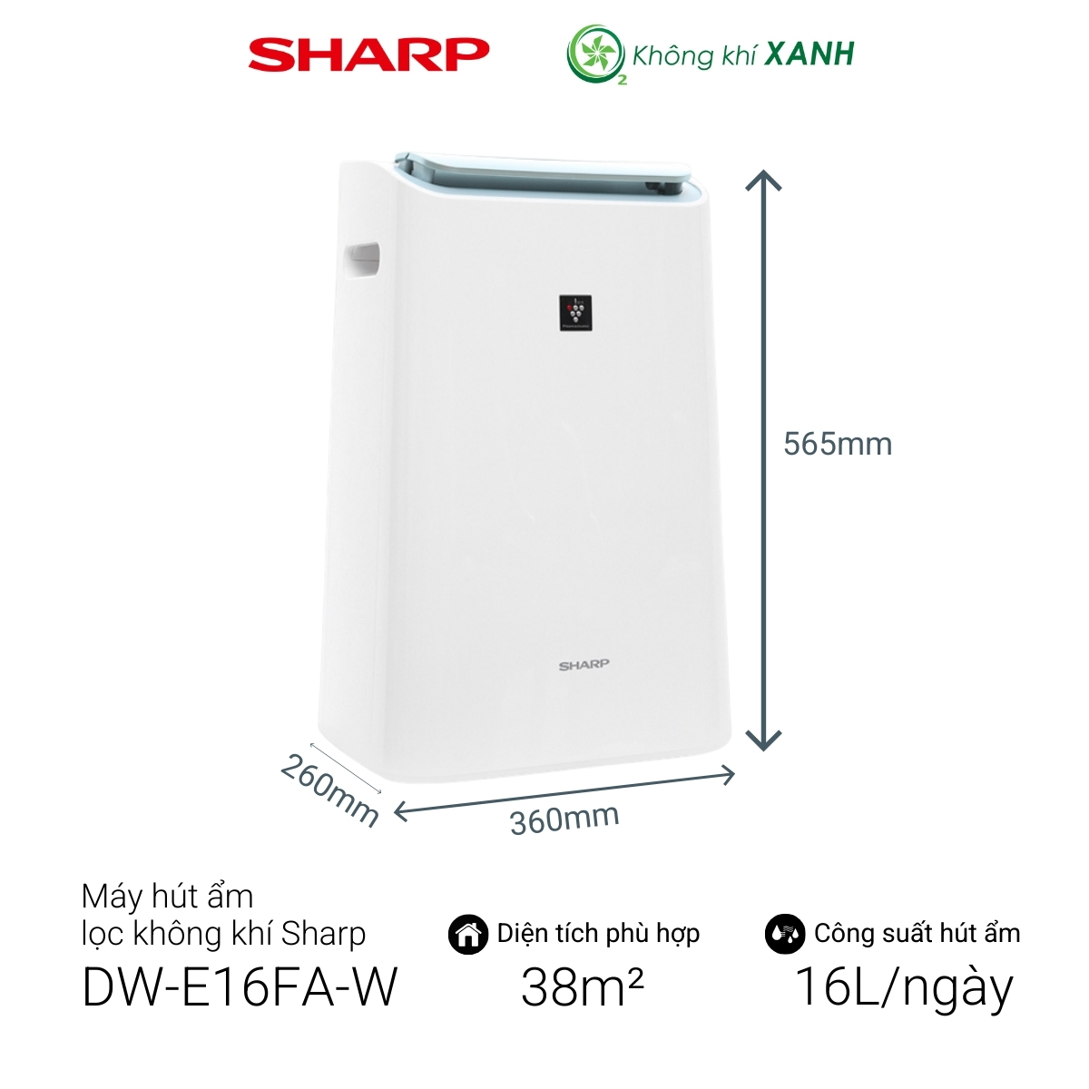 Máy lọc không khí hút ẩm Sharp DW-E16FA-W