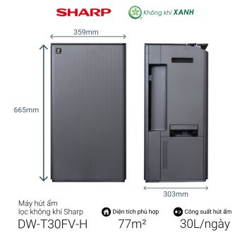 Máy lọc không khí và hút ẩm Sharp DW-T30FV-H (77m2, 30L/ngày)
